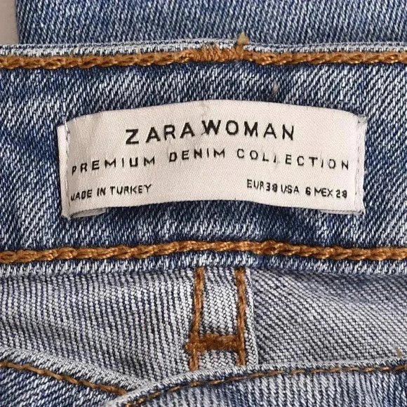 Zara Skinny Jeans Premium 80's Erna  Blue Denim Distressed Frayed Hem Size 6 - Picture 7 of 9